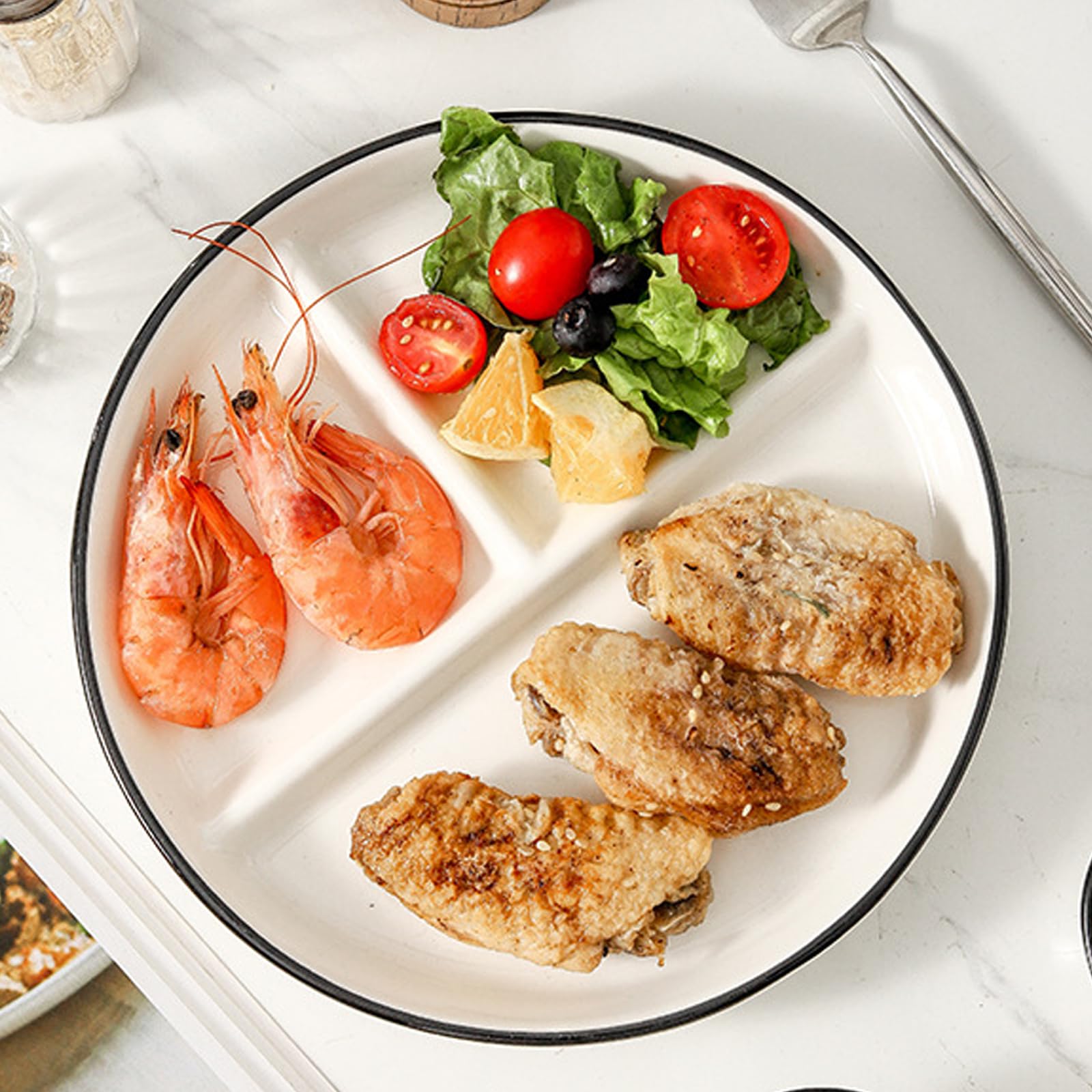 Piatti rotondi divisi da 22,9 cm per bambini e adulti, piatti in porcellana per dieta, piatti in ceramica, lavabili in lavastoviglie e adatti al microonde, piatti per controllo delle porzioni