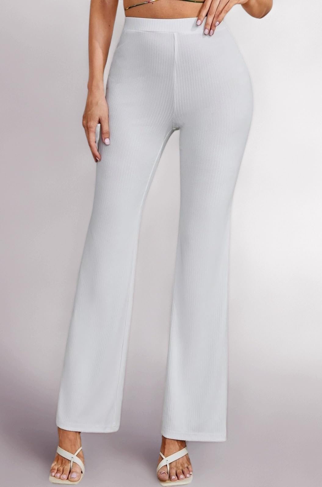 DHRUVI TRENDZ Women Lycra High Waist Ribbed Flared Pants | Stretchable Bell Bottom Bootcut Trousers for Women | Slim Fit Casual Yoga Gym Lounge Wear Palazzo Pants for Girls