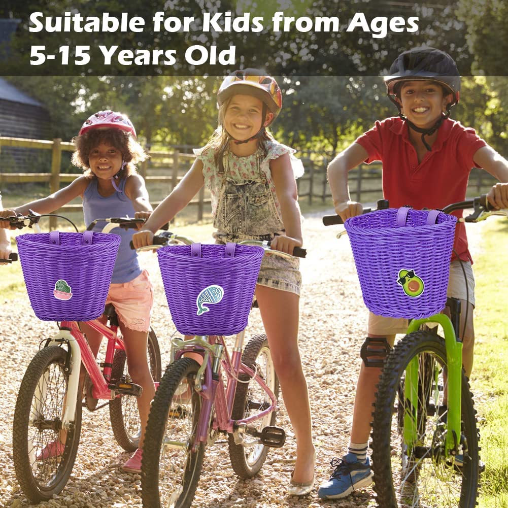 Cestino Della Bicicletta Anteriore Bambini Rimovibile, EUBSWA Cestino Della Bici Cestino Di Salice Anteriore Con Campane e Filanti, Ragazze Bicicletta Cestino Accessori