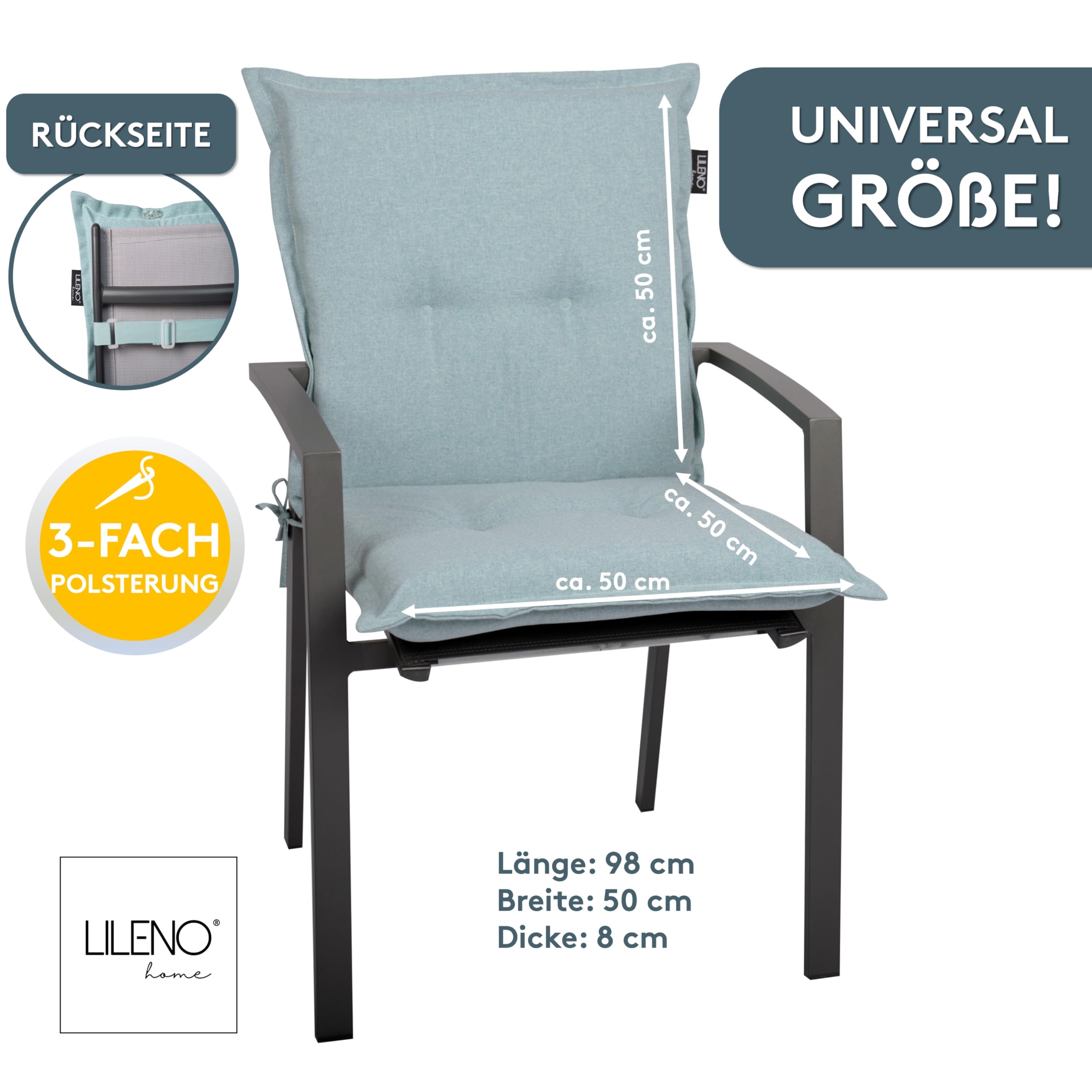 LILENO HOME Lot De 2 Coussins Chaise Jardin Dossier Haut - Bleu à Carreaux - Confort Extérieur