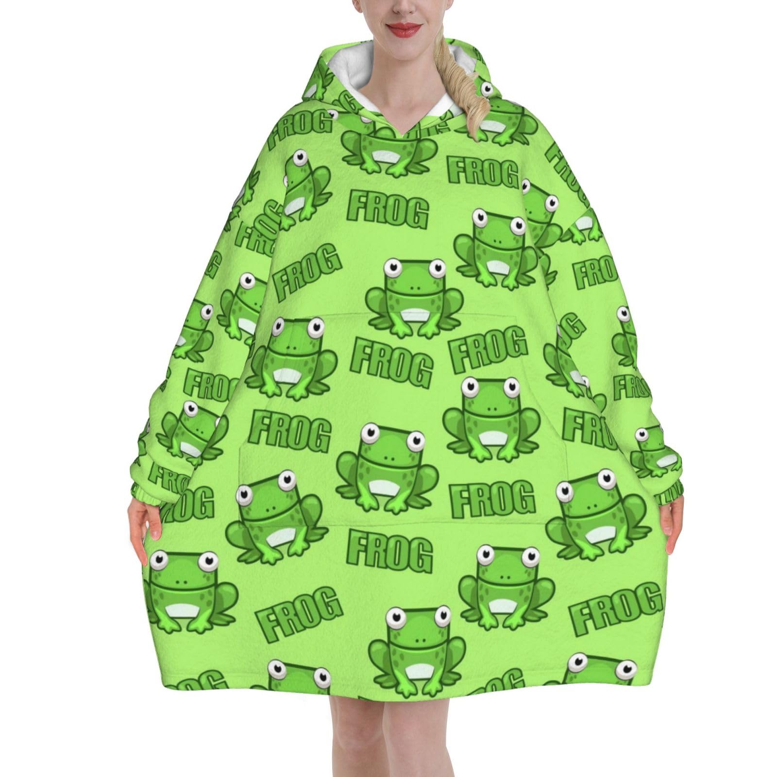 Wearable Blanket Hoodie for Women - Oversized Comfy Flannel Hoodie Blanket Sweatshirt, Snuggly Cute Frog Printed Hooded Blanket, Cozy Gifts for Teen Girls Sister Women — image 1