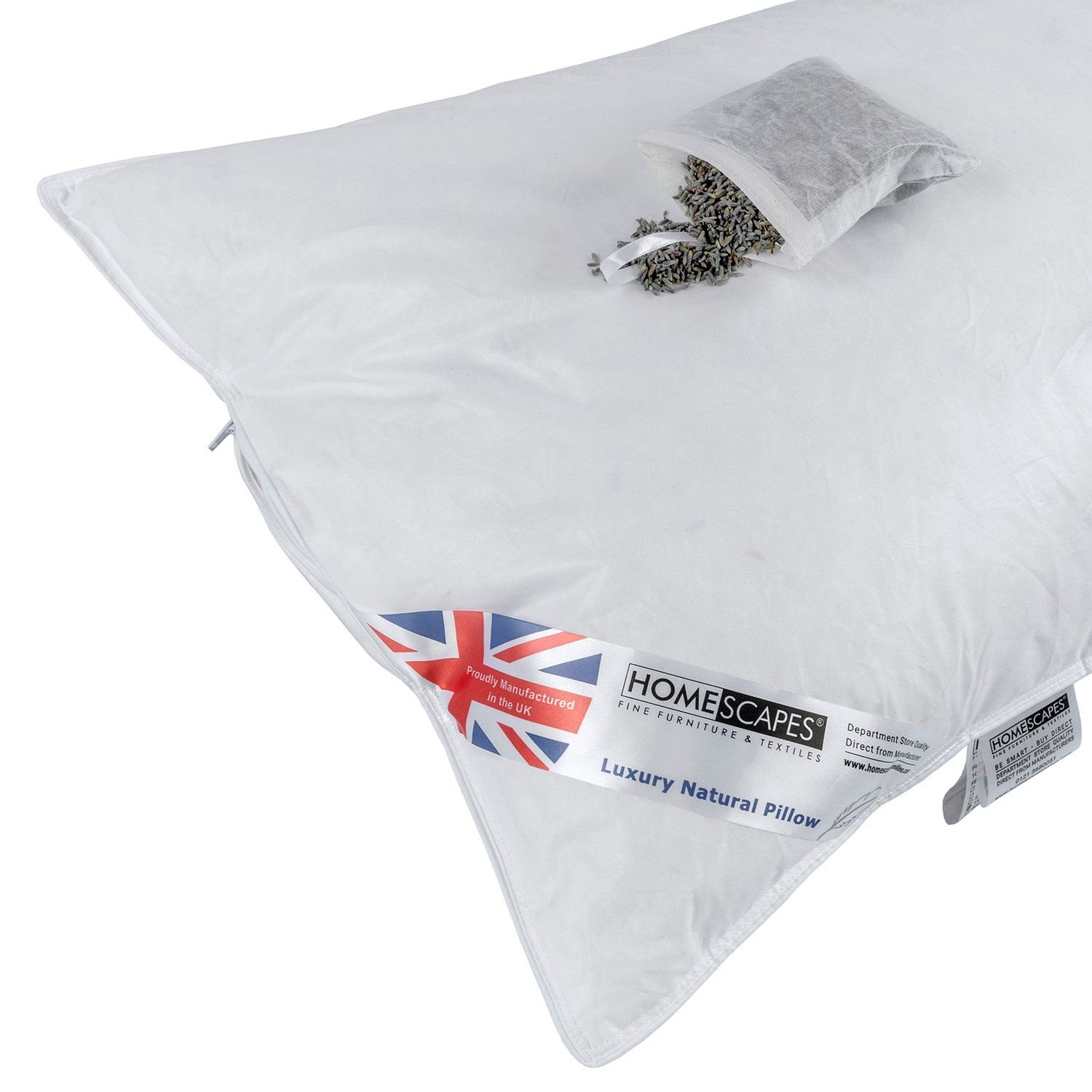 Homescapes White Goose Feather And Down Lavender Pillow Infused With Dried Lavender Calming & Relaxing Natural Aromatherapy Scented To Ease Insomnia Single Pillow Extra Fill Rds Certified