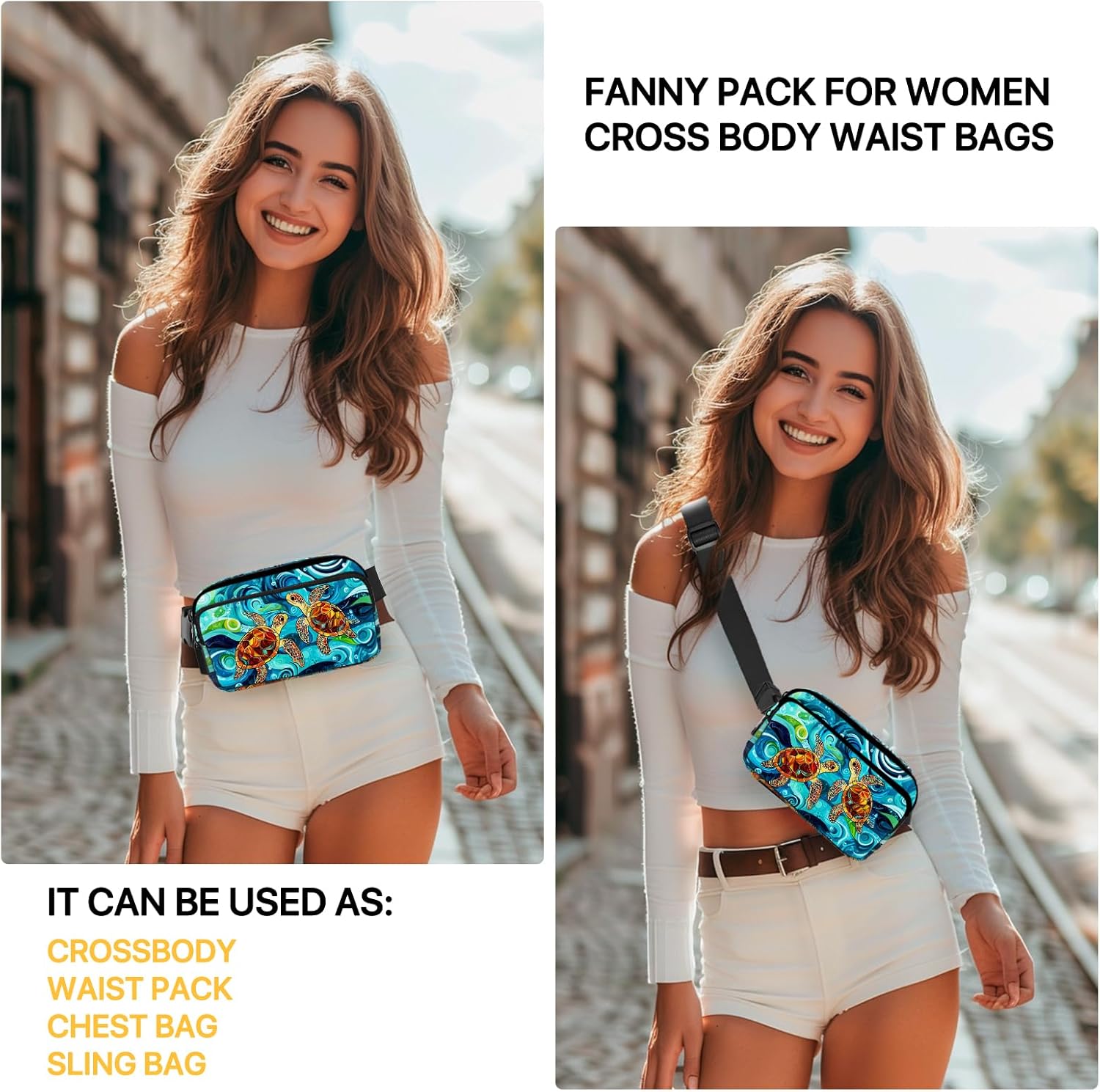 Sea Turtle Fanny Pack for Women Casual Belt Bag Waterproof Waist Bags for Travel Hiking Sports - Image 2