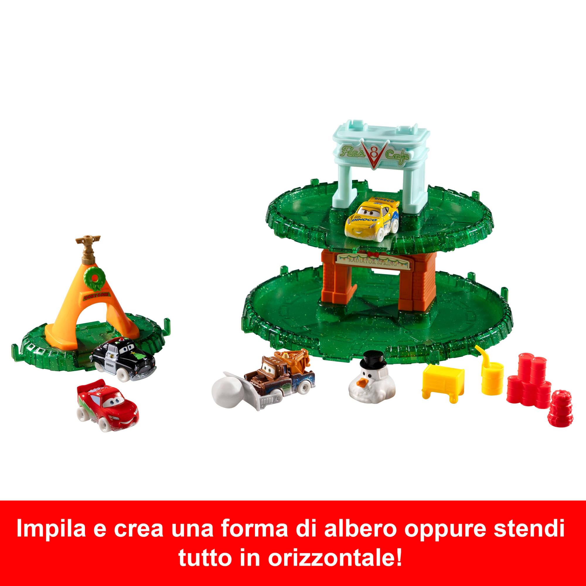 Mattel CARS - Calendario dell'Avvento Cars Minis, 24 sorprese a tema natalizio tra cui 4 macchinine, personaggi, pista modulabile e accessori per le feste, giocattolo per bambini, 3+ anni, HXT34