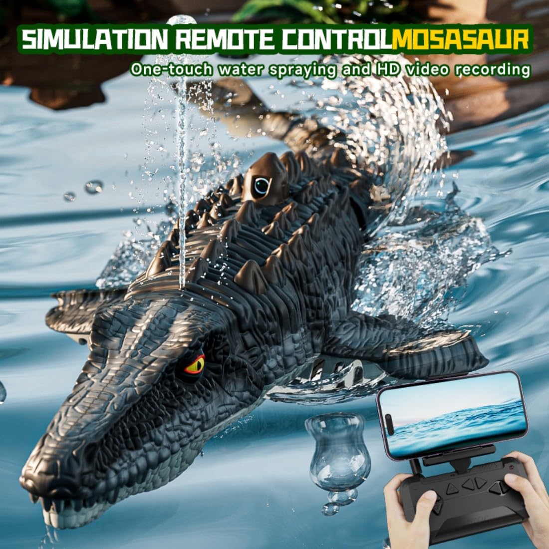 S11 Hochsimuliertes RC Mosasaurus Boot mit 8K-Kamera, 2,4GHz Wi-Fi Wasserdinosaurier-Spielzeug, Wasserdichtes Ferngesteuertes Spray-Boot mit Dual-Motor, LED-Lichtern für Erwachsene