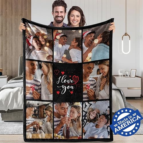 Miniatura 1 de Impreso en Estados Unidos, regalos personalizados con texto en inglés "I Love You" para novio, manta personalizada con fotos, manta de forro polar