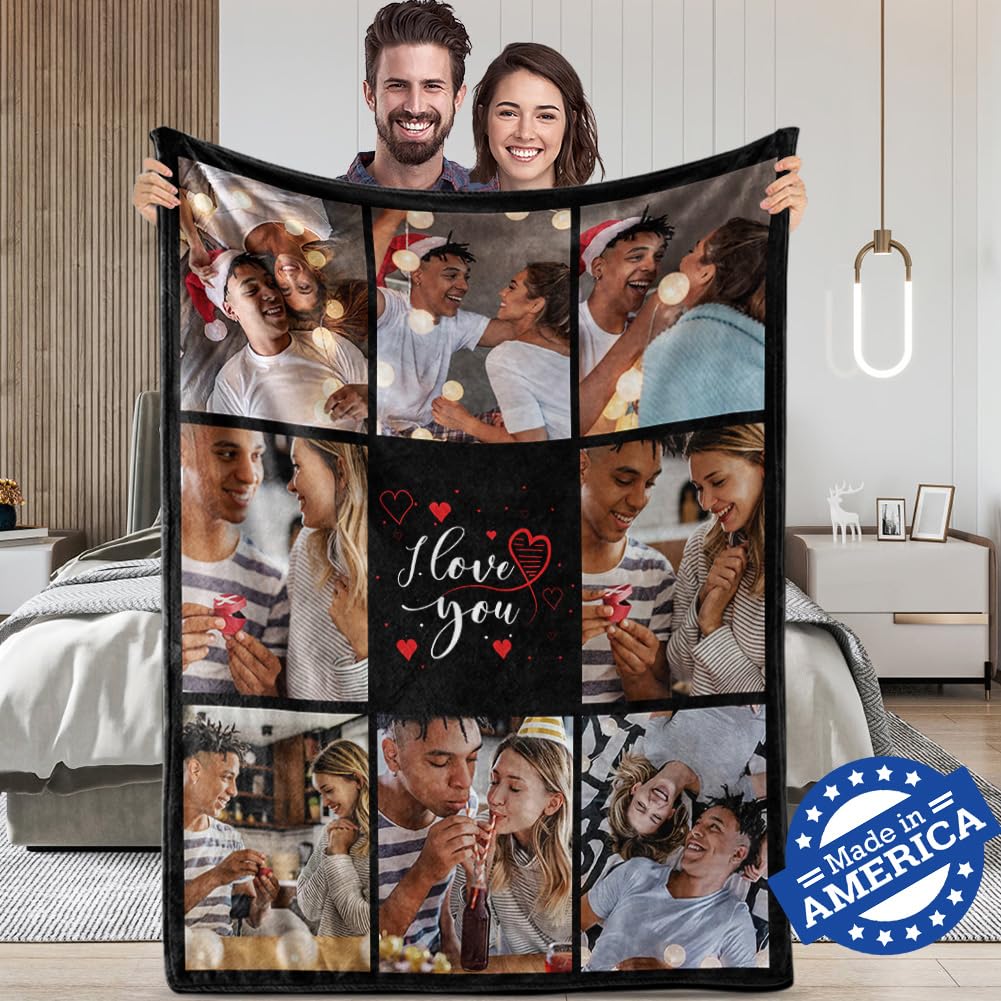 Printed in USA, Personalized I Love You Gifts for Boyfriend Custom Blanket with Photos Customized Fleece Throw Blanket with Pictures Couples Gifts for Girlfriend Husband Wife Anniversary Christmas