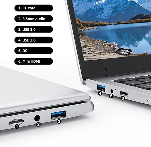 Miniatura 7 de JUSTTHINK Portátil de 14 pulgadas, Windows 11 Hogar, 256 GB, SSD 8 GB RAM, Intel Celeron J4105 5G WiFi Bluetooth 720P Cámara (J4105)