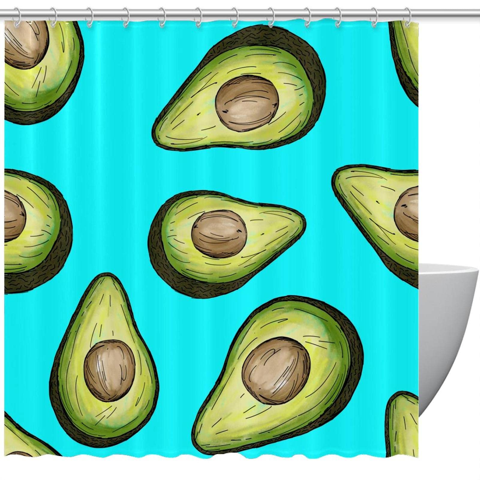 Rideau de douche bleu avocat 152 x 183 cm anti-éclaboussures avec œillets