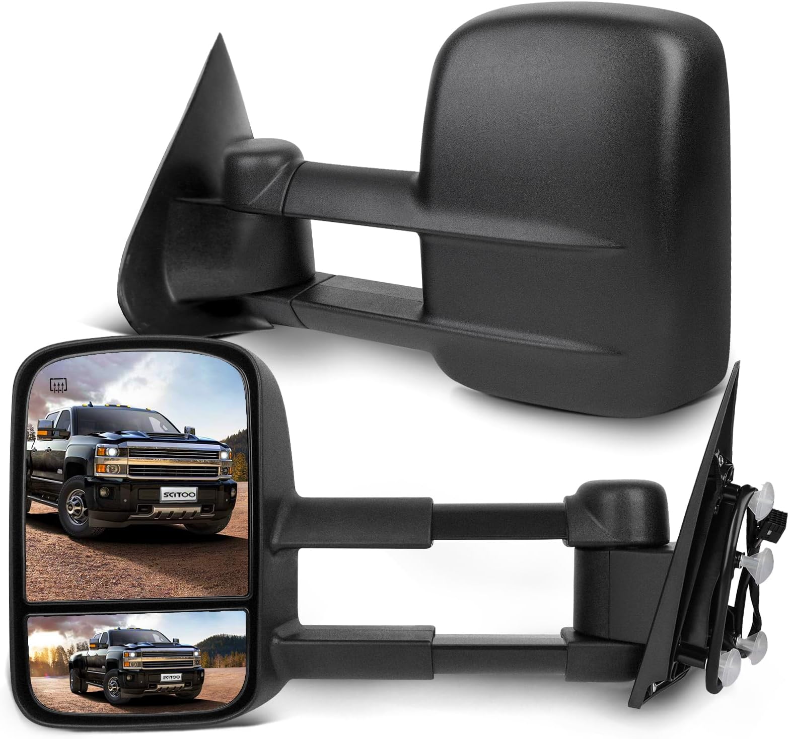 Towing Mirrors for 2014-2017 for Chevy Silverado for GMC Sierra 1500 2015-2016 for Silverado for Sierra 2500HD 3500HD with Power Control Heated Manual Telescoping and Folding Feature