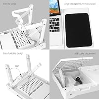Vista 4 de iMountek Mesa multifuncional para computadora portátil, portátil, mesa de cama, ventilador de refrigeración, luz LED, 4 puertos USB, alfombrilla