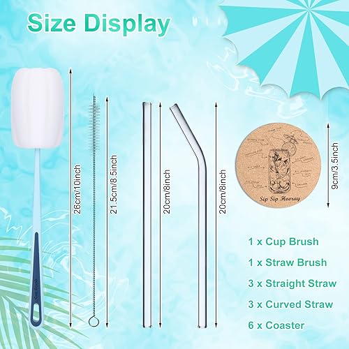 Miniatura 7 de Paquete de 6 vasos de cerveza con tapas de bambú y pajita vasos de vidrio transparente de 16 onzas con tapas y posavasos vasos de café helado vasos