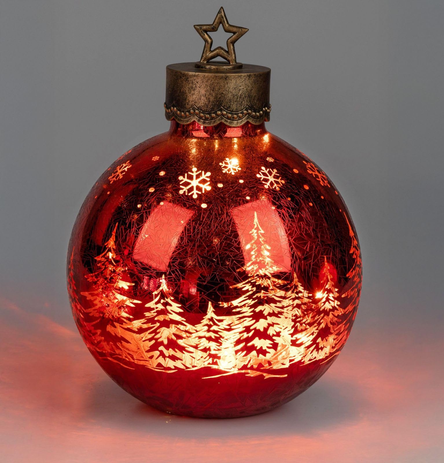 formano LED Deko-Kugel Frosty Rot 35 cm Farb-Glaskugel in Ice-Optik Timer 6h/18h beleuchtet - Batteriebetrieben - Herbst Winter Weihnachtsdeko für Tisch Regal Fensterbank
