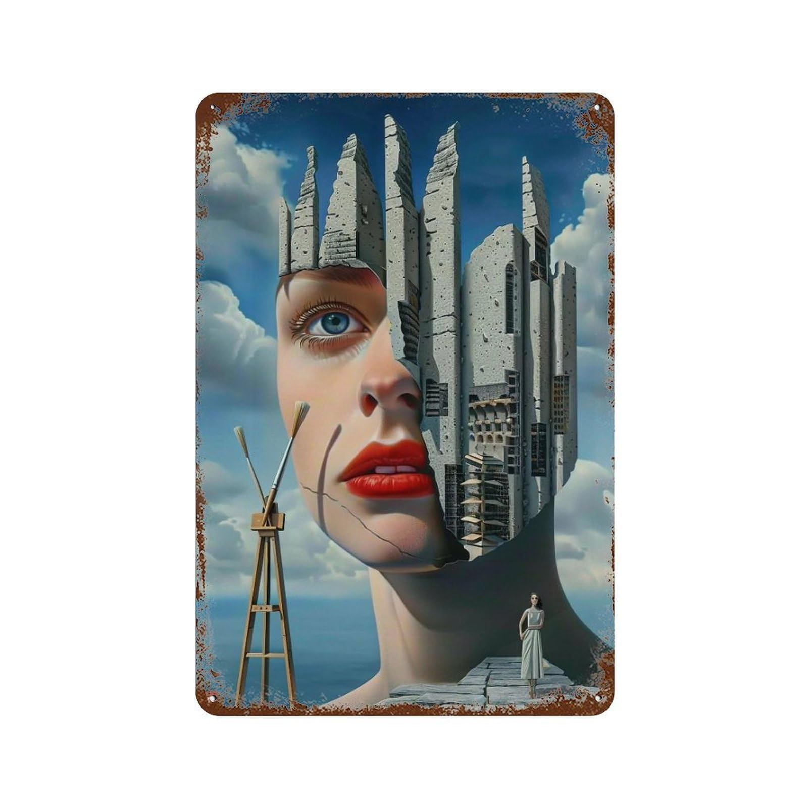 WUJHGRSG Dali Surreal Sliced Artist’s Visage 03 Vintage Metal Tin Sign Poster, Modern Iron Wall Art Decor, Retro Wall Plaque for Home, Coffee Club, Bar & Shop 30x20cm