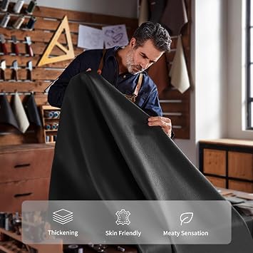 Genuine Leather Ottoman, Square Pouf Footstool (Square, Black) | Modern Upholstered Ottoman, Floor Pouf for Living Room, Bedroom
