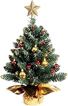 Liecho Mini Christmas Tree, 24 Inches, with Hanging Ornaments, Battery Operated Artificial Christmas Tree, Best DIY Christmas Decoration, Gold