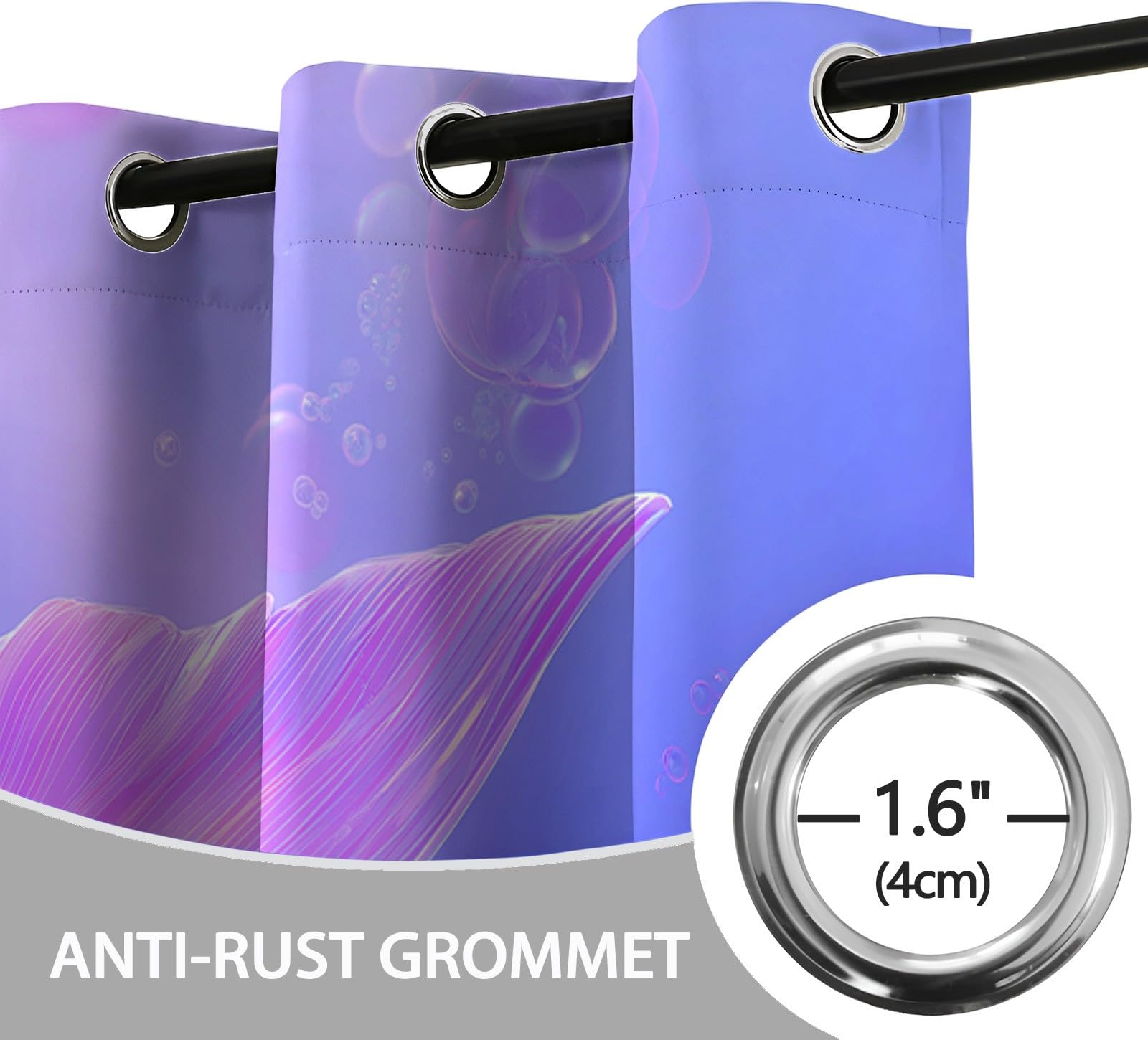 Générique Rideau Occultant pour Chambre d'enfants Fantaisie Dégradé Sirène 110 X 215 Cm (Lxh) 2 Pièces pour Maison Chambre Salon, 3D Impression Rideaux, Lavable en Machine Protection De Privée Violet