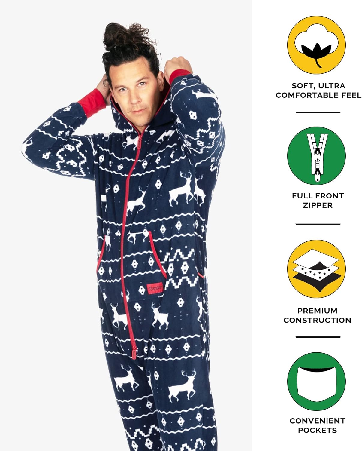 Tipsy Elves Christmas Onesies for Adults - Comfy Men’s and Women’s Matching Holiday Jumpsuits with Convenient Pockets at  Men’s Clothing store