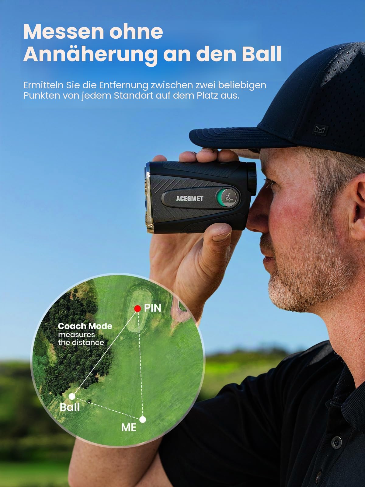 ACEGMET Golf-Entfernungsmesser mit Ball-to-Pin&Neigungsfunktion–1300 yd Laserdistanzmesser, Hybrid-Akkuaufladbar, 0,1s Flaggenverriegelung Vibration,7x Vergrößerung,Rot-Schwarz-Display, Magnetfunktion