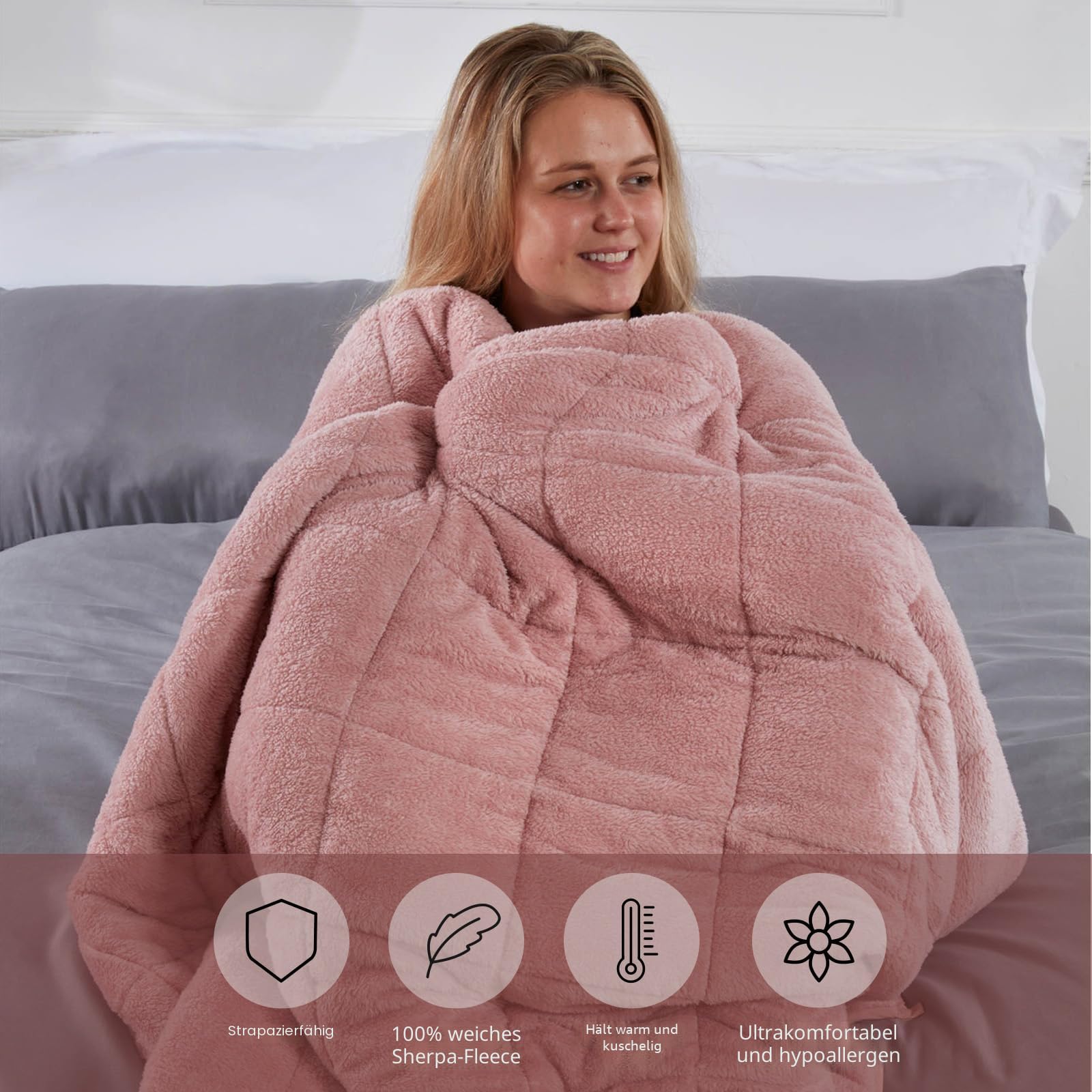 Brentfords Schwere Decke aus Teddy-Fleece 150x200 cm 8 kg Rosa