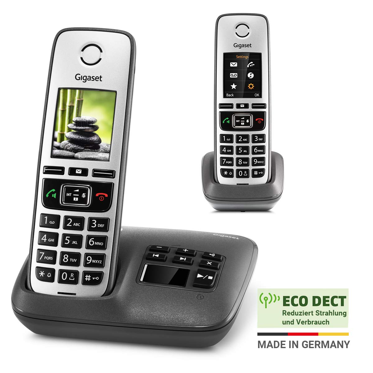 Gigaset Family mit Anrufbeantworter - 2 schnurlose Telefone mit großem, farbigem Display und hoher Reichweite – anthrazit-grau