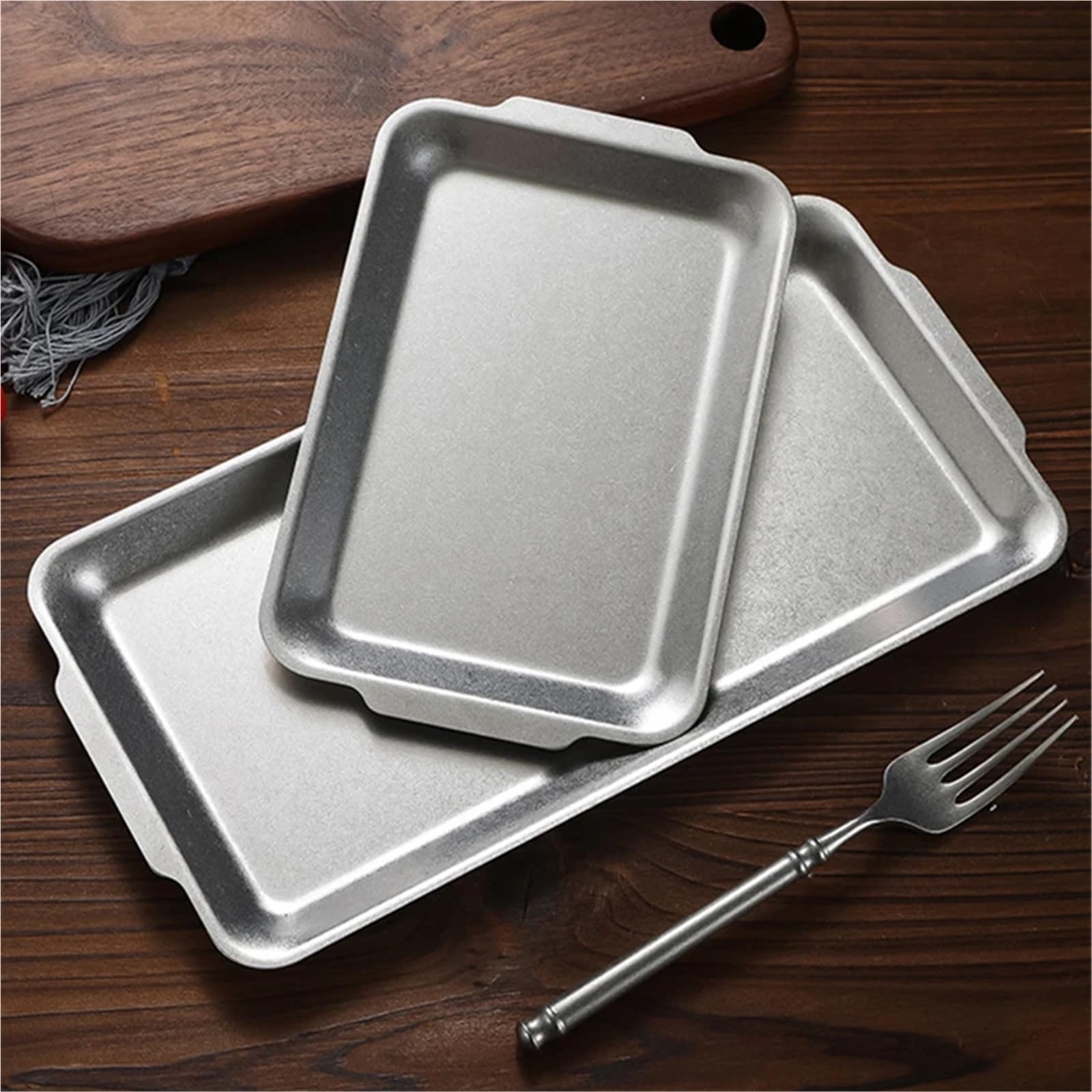 6 Piezas de bandejas rectangulares Acero Inoxidable Retro for Barbacoa, Almacenamiento Aperitivos, Accesorios Cocina para Cocina(27cmx15cm)