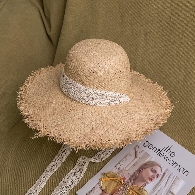 Cappello estivo da sole in stile etnico con tesa larga in paglia, casual.