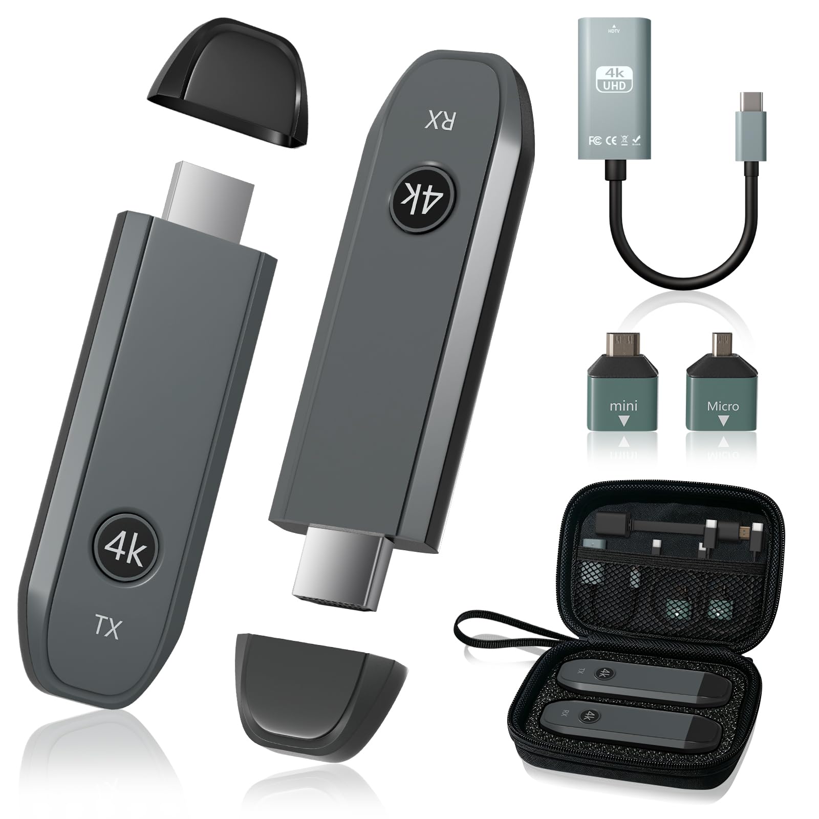Wireless HDMI Transmitter and Receiver,Unterstützt 4K@30Hz Ausgabe,100 Meter Stabile Verbindung,2.4G/5G Dual Band,HDMI Wireless Extender für Laptop/PC/Kamera zu HDTV/Projektor/Monitor