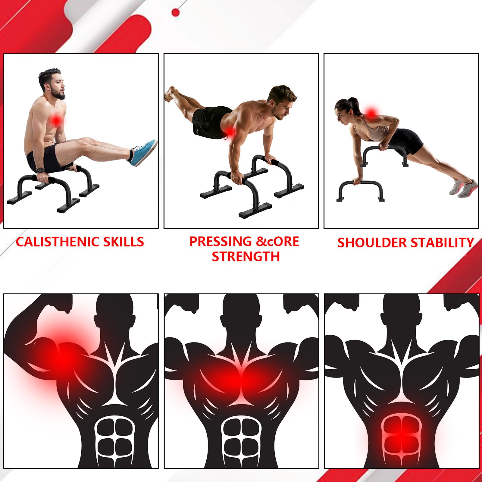 Parallettes Bars, Parallettes Liegestützgriffe Calisthenics, 300Kg/661lbs Push Up Stand Bars Equipment Fitnessgeräte, Parallettes Calisthenics für Muskeltraining und Krafttraining