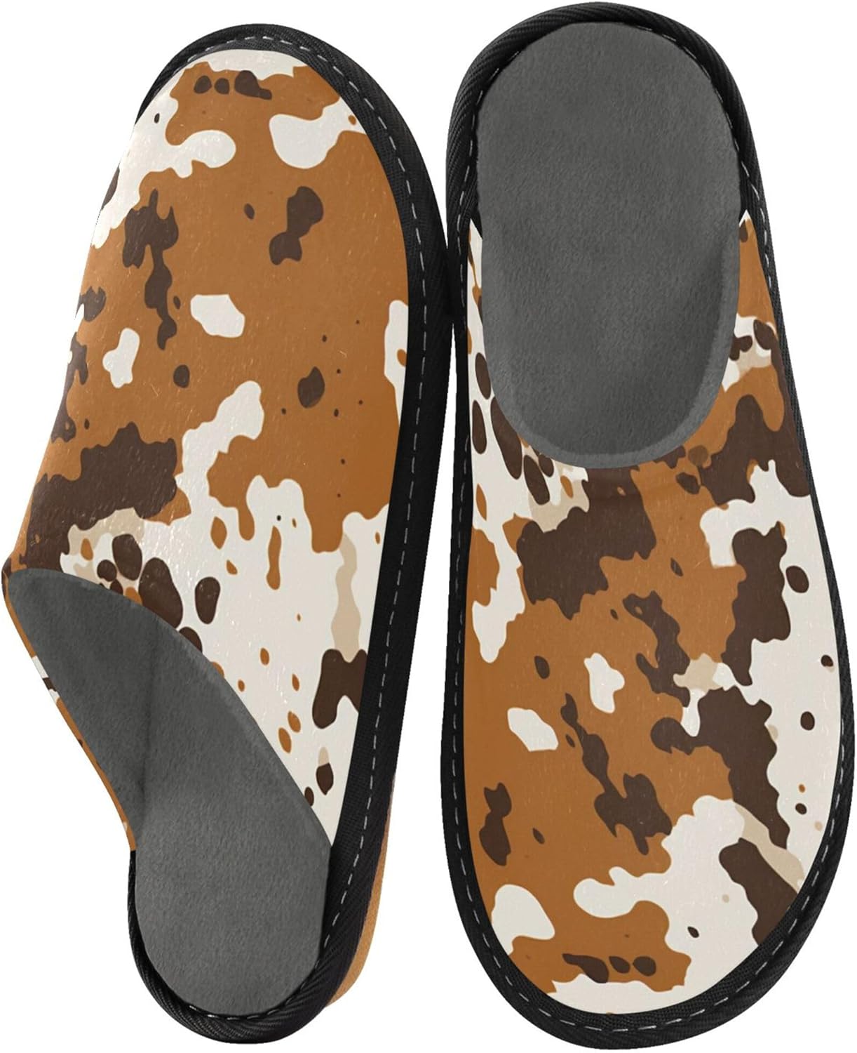Cow Print House Slippers – Cozy Fuzzy Slippers for Guests, Washable & Disposable, Perfect for Shoeless Home, Spa & Hotel Use A110300