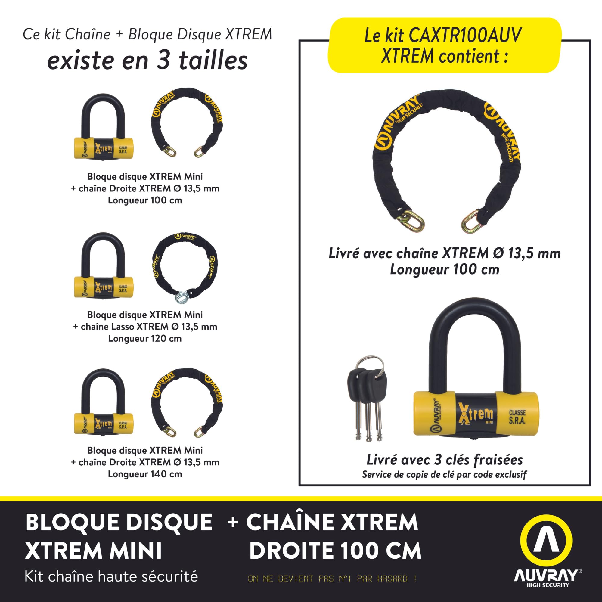 AUVRAY Chaîne et Bloque-Disque Moto U XTREM homologué SRA – Anse Acier Trempé 18 mm – Double Verrouillage Sécurisé – 3 Clés – Haute Sécurité 110 x 310 mm