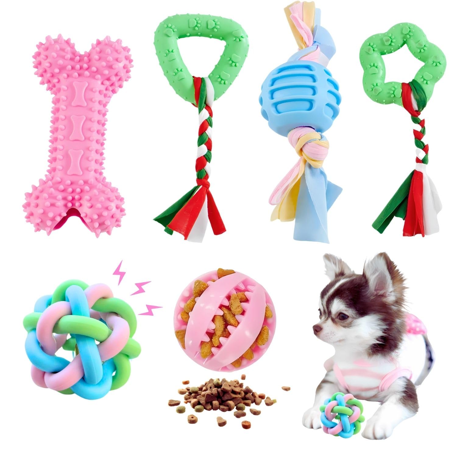 Bambinom Chew Toys for Small Dogs, 6 Pcs Puppy Chew Toys, Soft Rubber, Eco-Friendly Dog Teething Toys for Puppies, Interactive Blue Dog Toys