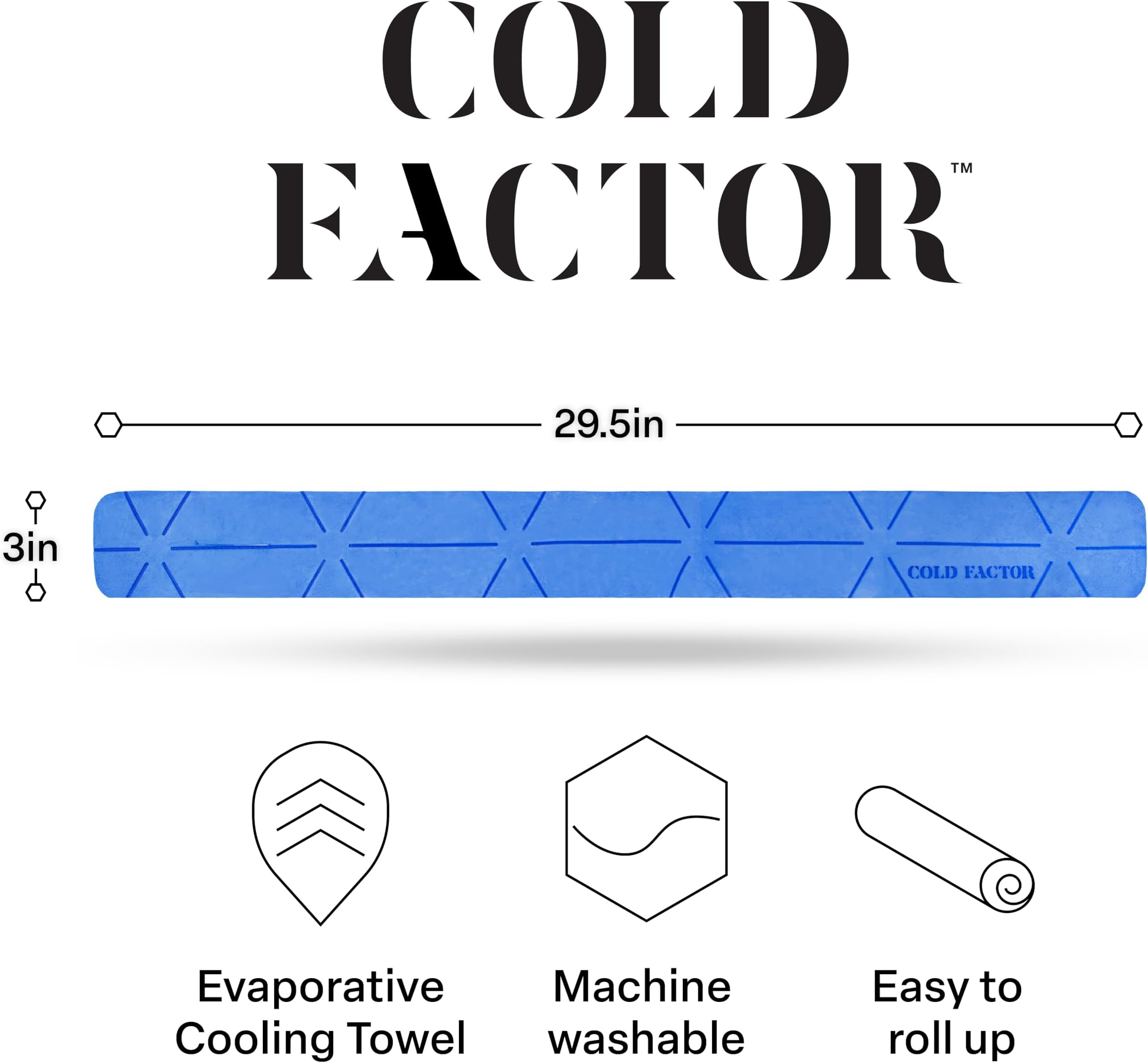COLD FACTOR Mini Cooling Neck Towel - Cooling Towel for Running, Cold Towels for Sports, Golf, Construction and Hot Weather, Cool Towel, Sports Towels for Neck with UPF 50, 29.5" x 3" (3 Pack - Blue)