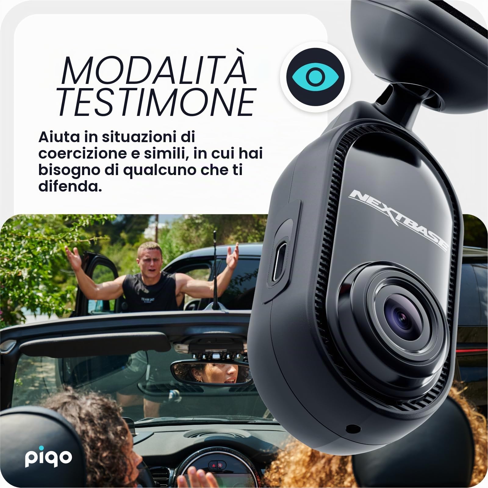 Nextbase® Piqo 2k Dash cam Auto Fronte Retro | Modalità di Parcheggio 24/7 | Dashcam Auto 2k 1440p 30fps | Night Vison Pro Telecamera | Camera con Angolo di Visione di 140° | MicroSD da 32 GB