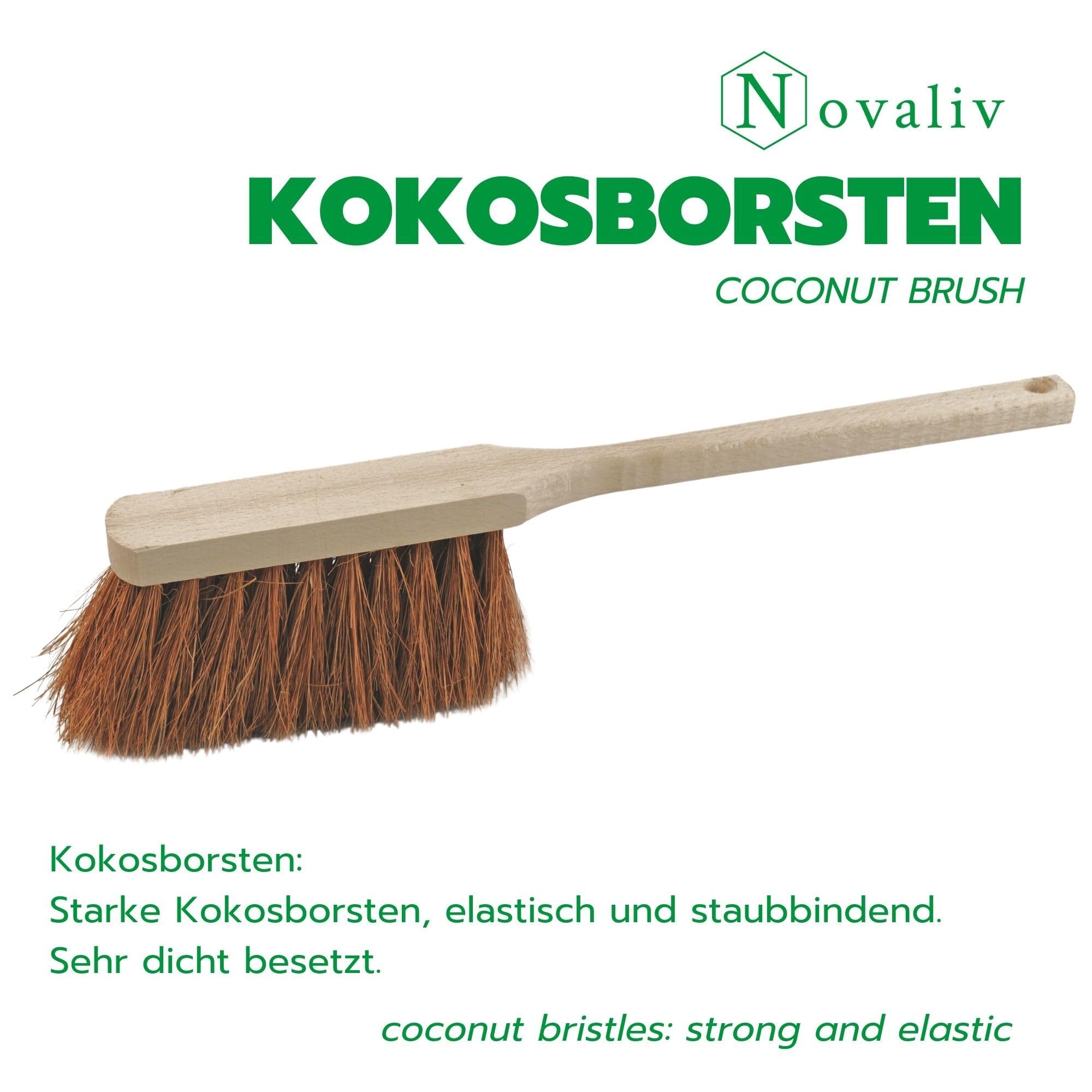 Novaliv 10x Hochwertiger Langstiel Handfeger 45 cm mit Holzgriff feine Kokosborsten Effektive Reinigung Weiche Borsten im Haushalt Staub Schmutz Haare Langlebig Leicht Reinigen Outdoor Broom
