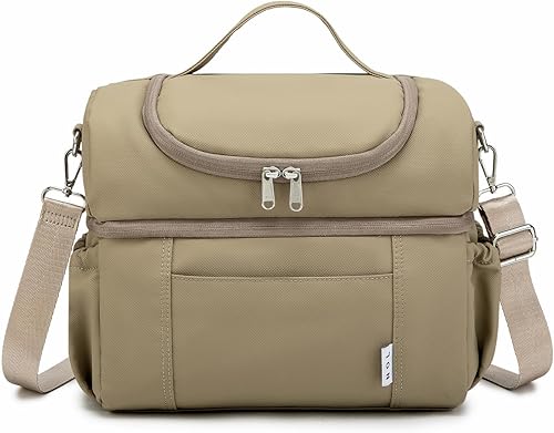 NOL Natural Organic Lifestyle Lonchera para adultos, bolsa de almuerzo aislada grande de doble compartimento, hielera, ligera, de nailon,