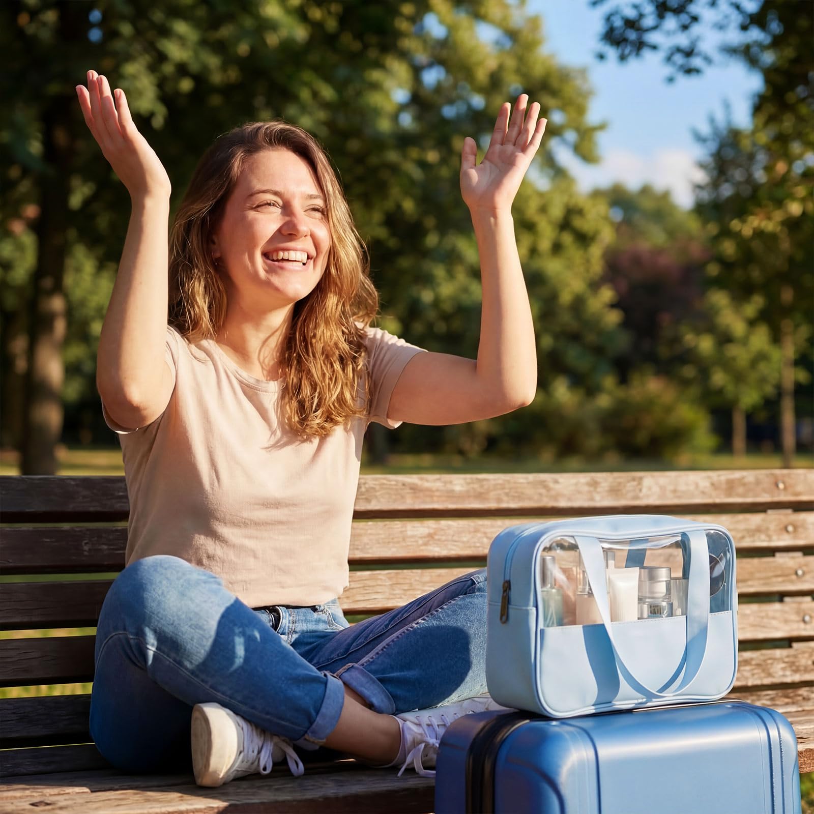 9 sacchetti per trucchi traslucidi, per donne, uomini, impermeabili, portatili, con manici sospesi, borsa da viaggio, borsa da viaggio, 10,2 x 6,3 x 2,8 pollici