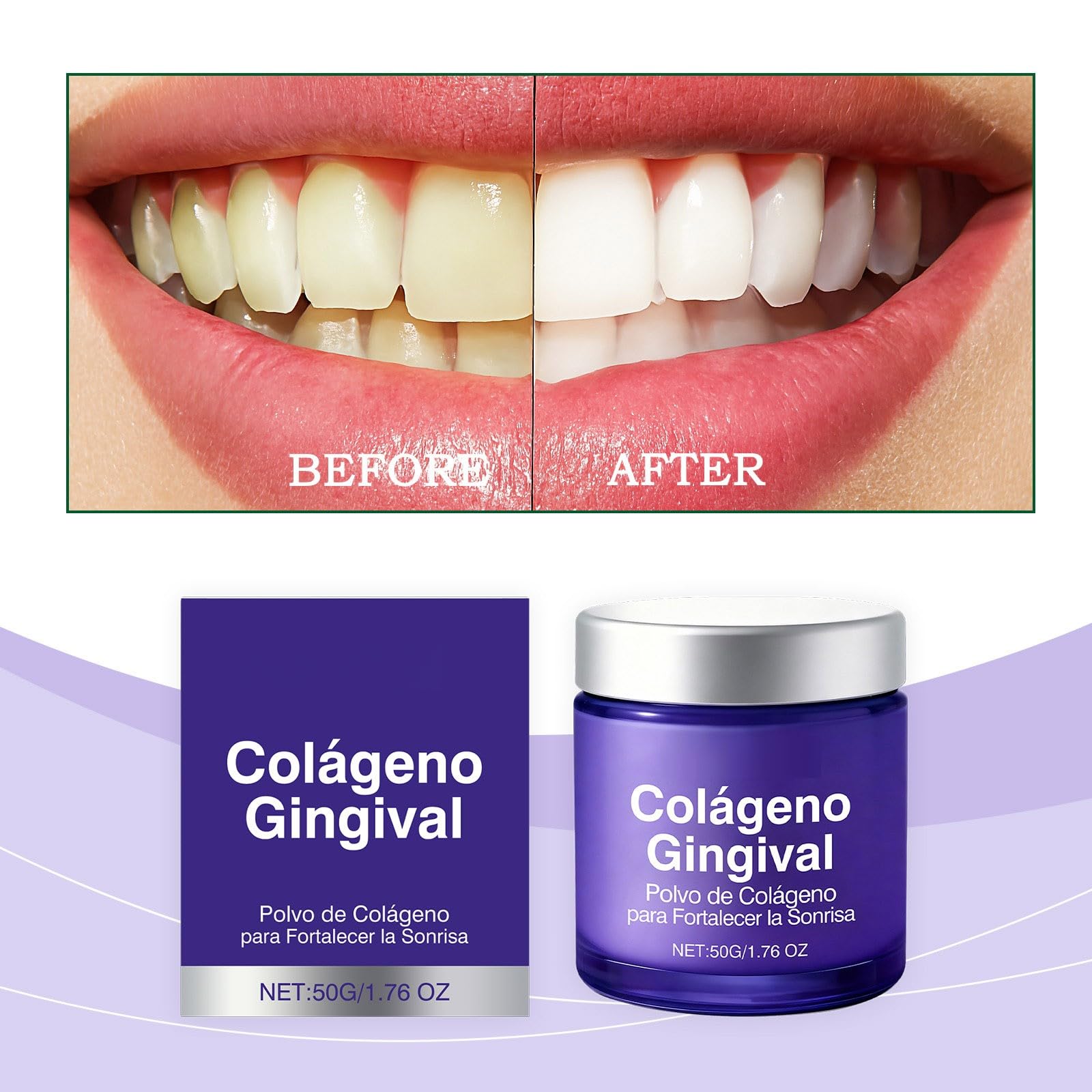 Colágeno Tooth en Polvo, Pasta Dental en Polvo con Colágeno e Hidroxiapatita, 50G, Cuidado de Encías, Protección del Esmalte y Limpieza Suave Diaria, Frescura y Limpieza Natural (2PC) - 5