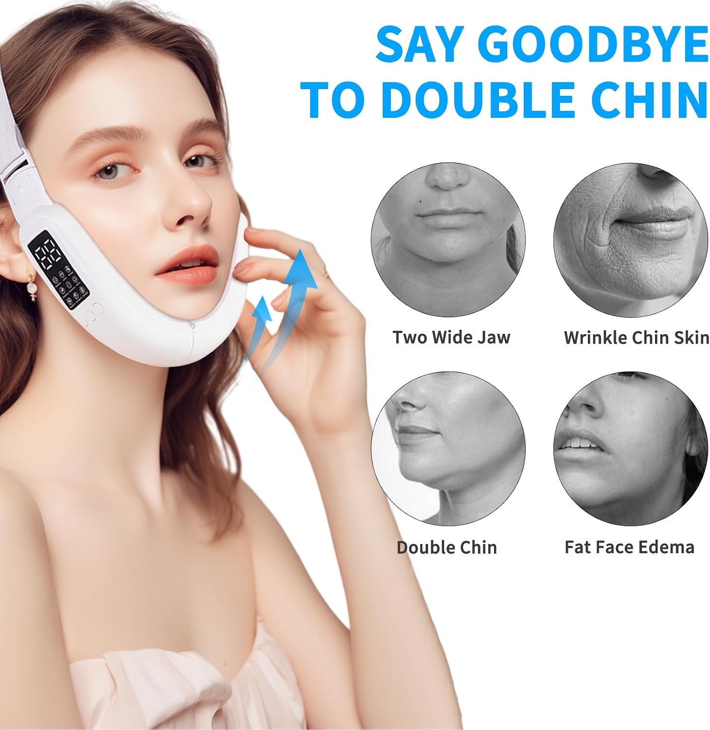 Electric Double Chin Device & V-Face Machine with 8 Modes and 15 Gear Adjustable Intensities - for Jawline Improve and Face Slimmer, Helps Obtain V-Line