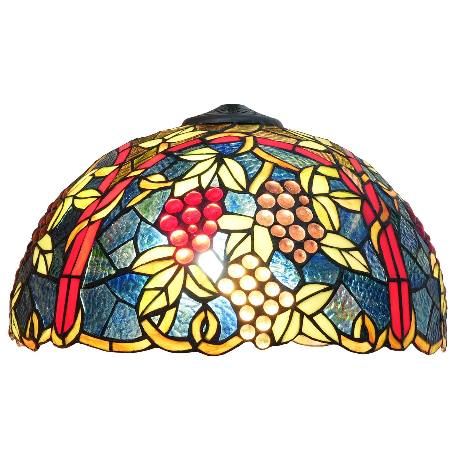 HJRegaFimu Shade Replacement 17" Grape Fruit Stained Glass Lamp Art Decor Vintage Lampshades Accessories Fit For Table Floor Pendant Light