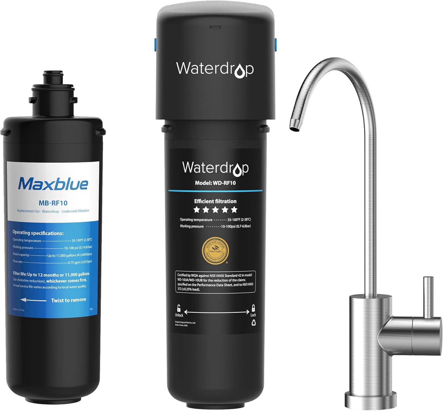 Waterdrop 10UB Under Sink Water Filter System with Maxblue