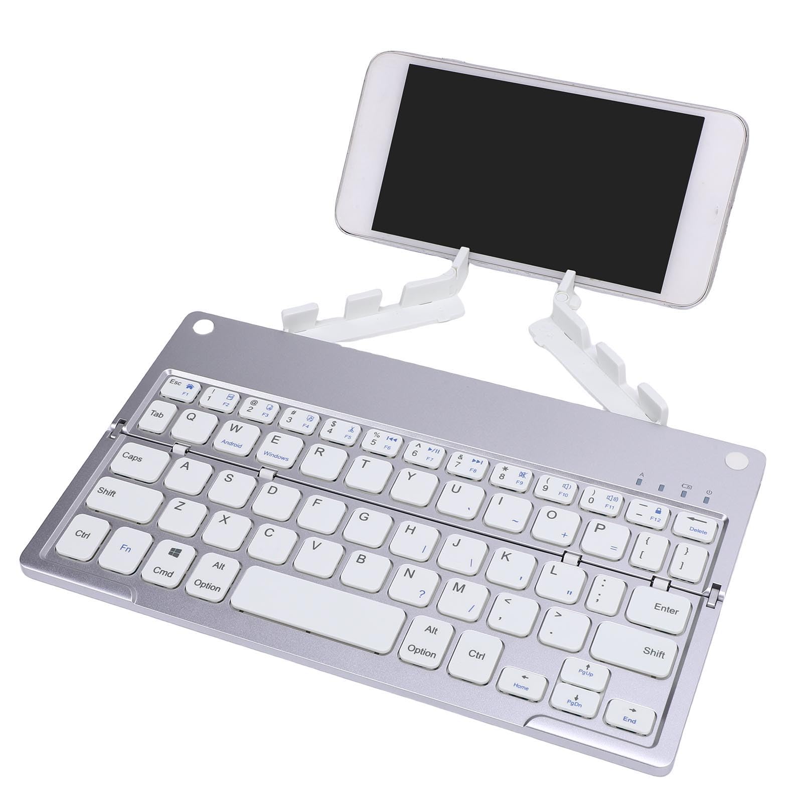 Vikye Teclado Bluetooth Plegable con Soporte, Teclado de Viaje Inalámbrico Portátil, Tranquilo y Liviano para iOS, Tableta Android y PC (Blanco Plateado)