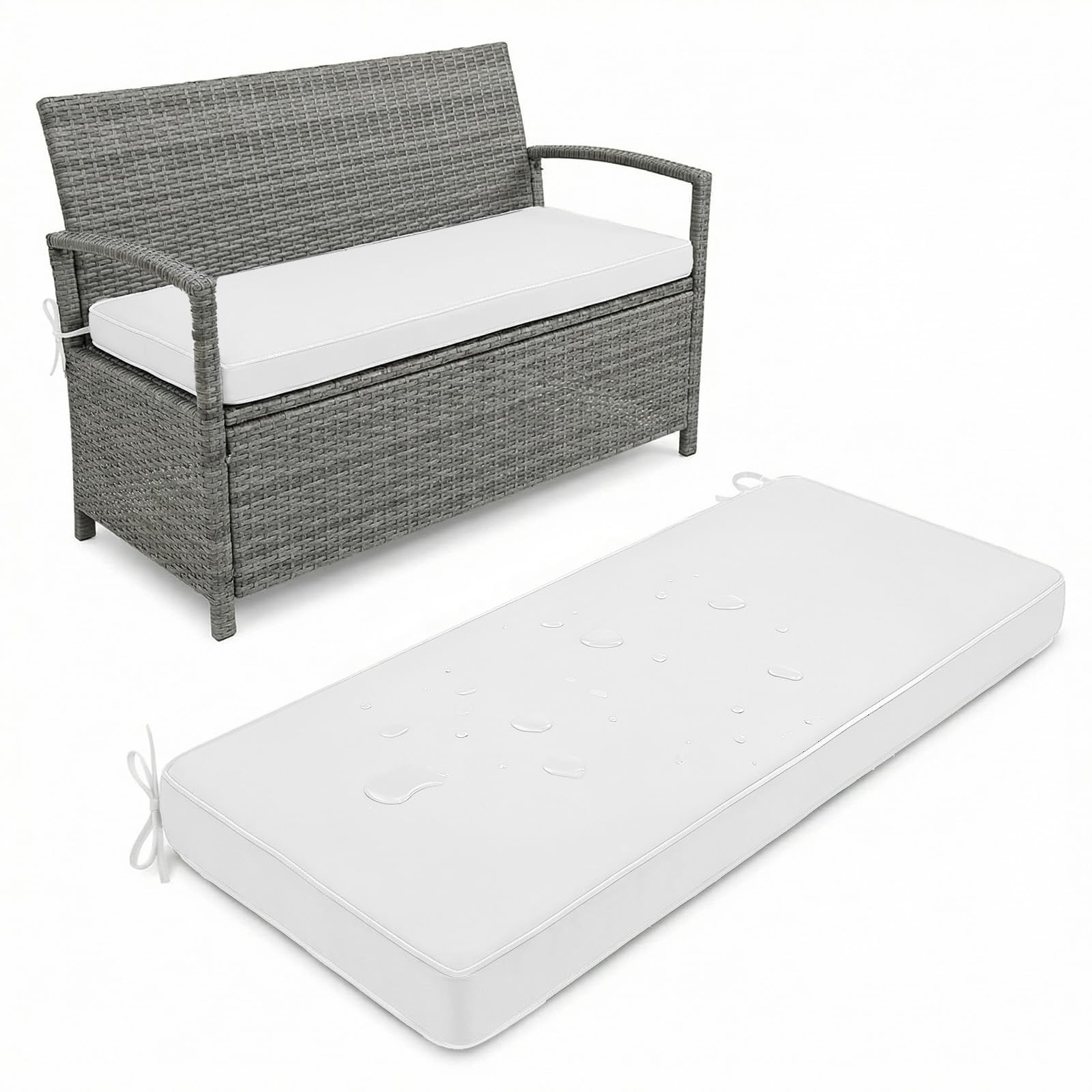 Aocase Outdoor Bench Cushion 5 cm Thick 170x35cm waterproof Garden Bench Seat Pad 2/3/4 Seater with Non-Slip Backing for Patio Bay Windows Swings Indoor/Outdoor Long Chairs Multiple Sizes,White