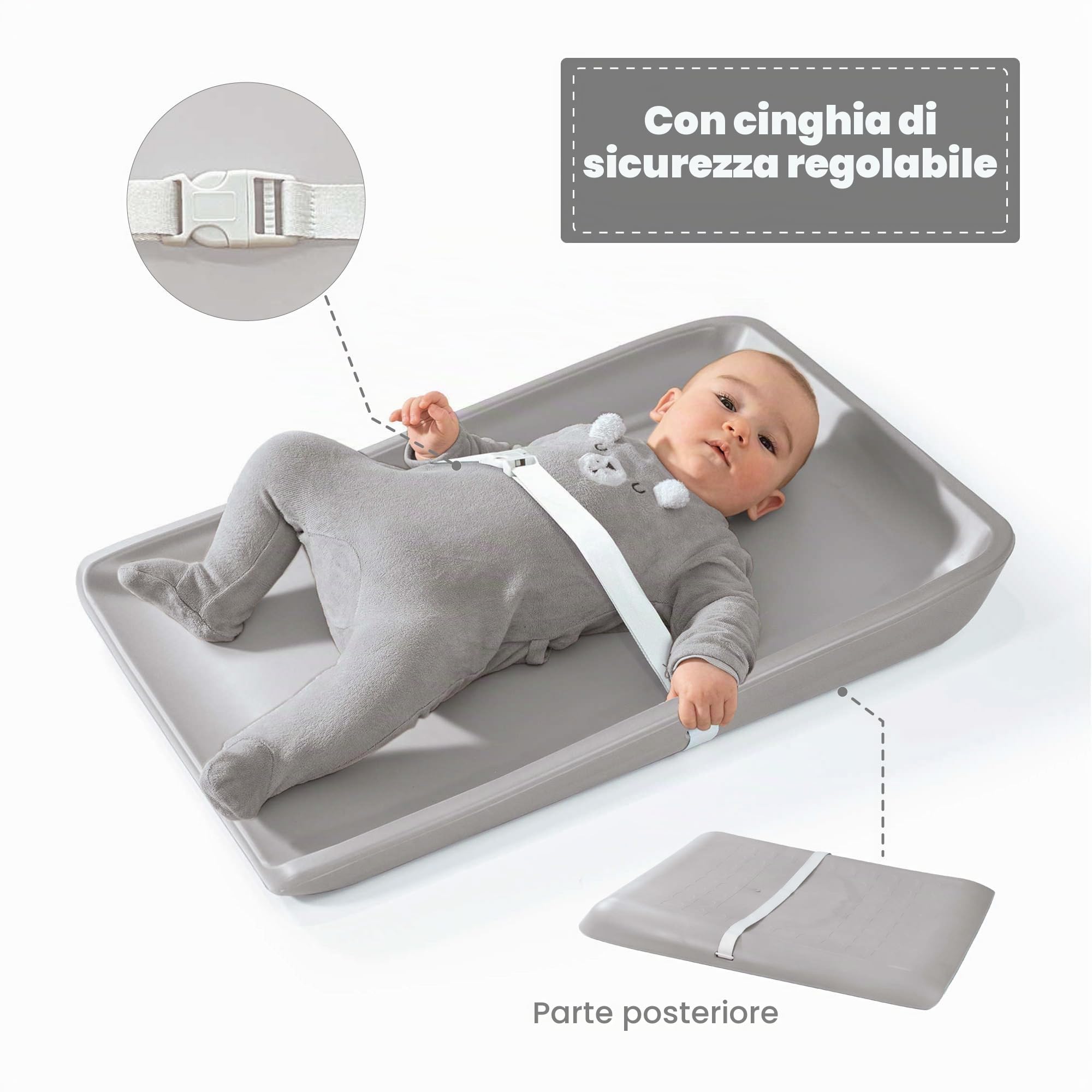 Materassino Fasciatoio 50x70 in Silicone Ergonomico in schiuma Glenn Grigio Alondra