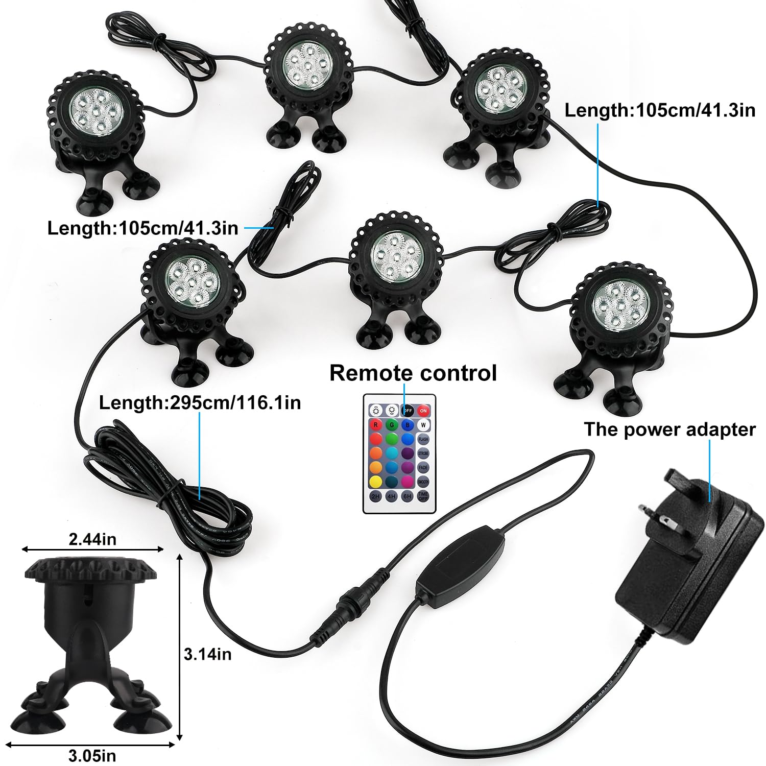 NATPOW Pond Lights Underwater Mains, RGB Underwater Light, Timer Aquarium Spot Lights with APP& Remote Control - Image 2