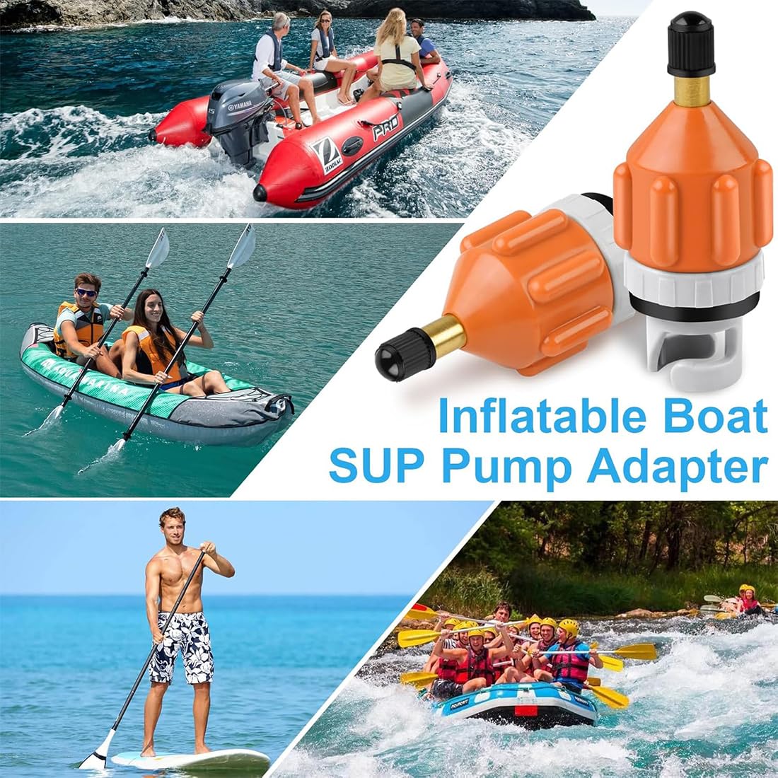 2 pezzi accessori sup, verticali adattatore sup compressore, adattatori per valvole motore per tavole da paddle verticali per kayak, valvole per pompe gonfiabili per tavole da paddle (arancione).