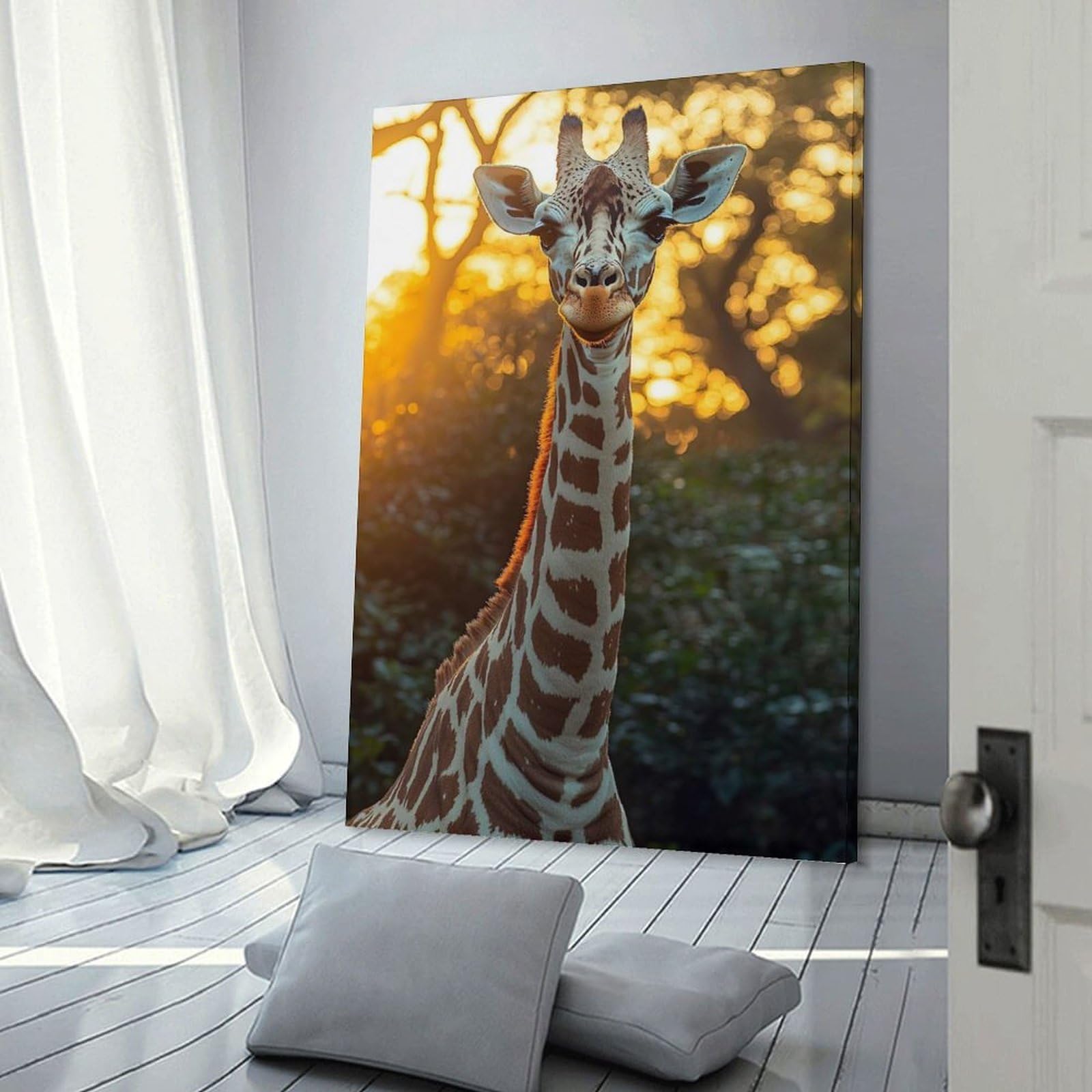 Junmoney Frame-Style-1 Giraffe Portrait In Golden Light Hanging Wall Art 20X30inch(50X75cm), For Small Homes, Bedrooms Or Open Spaces, An Easy Choice For New Home Styling