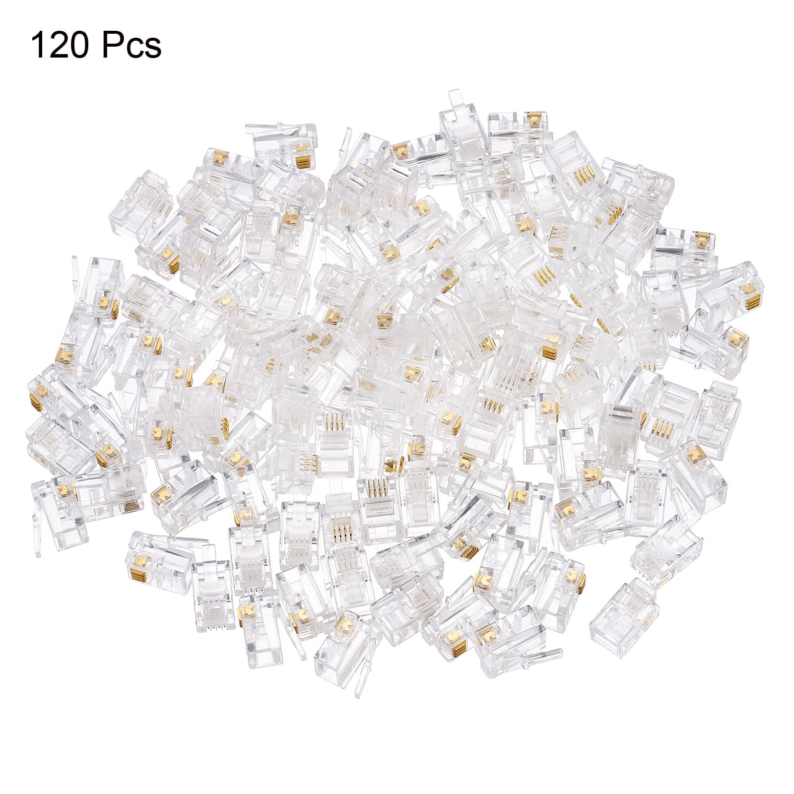 QUARKZMAN Connecteurs Mâles Rj11 à Fiche Modulaire pour Téléphone, Noyau en Cuivre 4P4C Transparent 120 Pièces