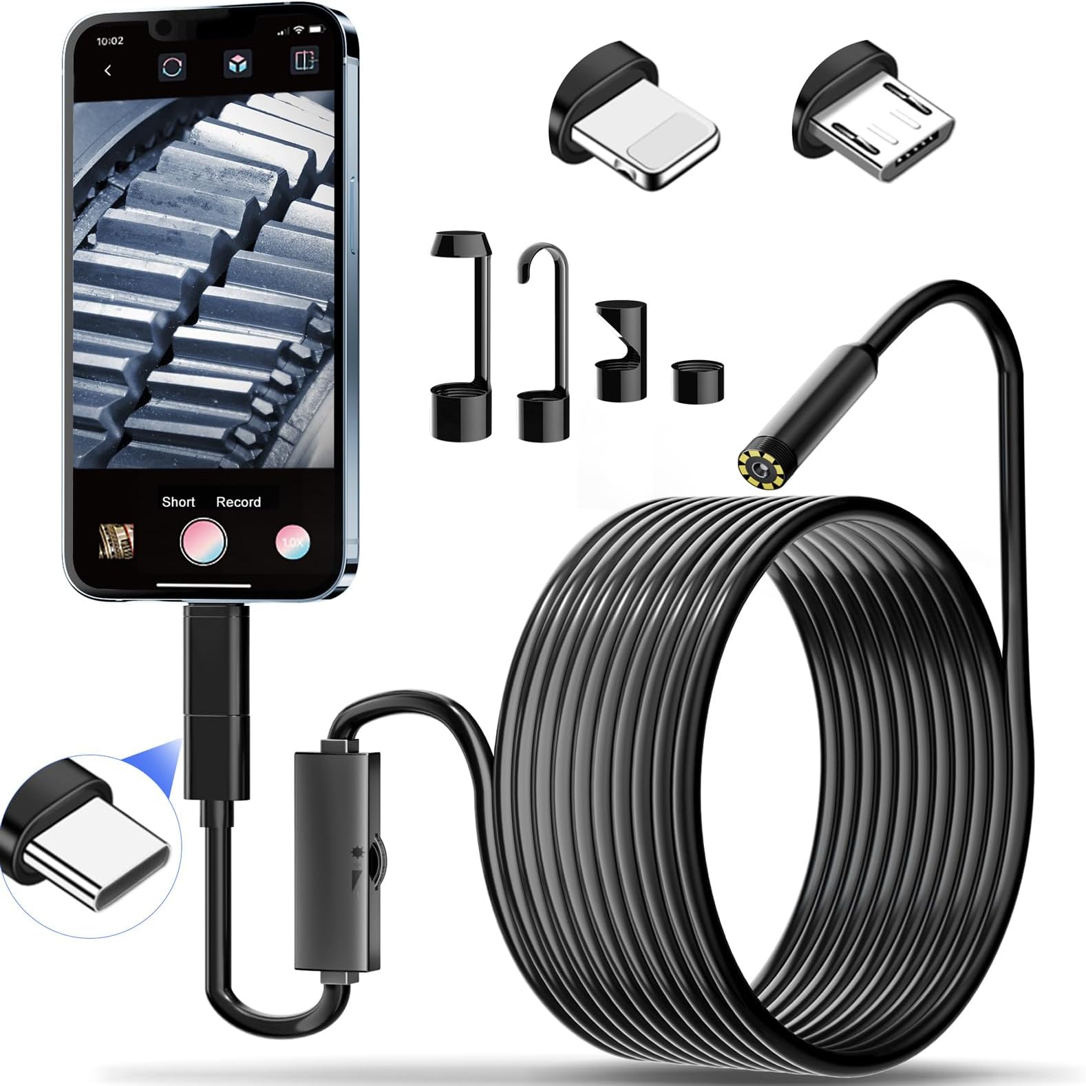 ORASANT Endoscope Camera with Light,1920P HD Borescope with 8 Adjustable LED Lights, Endoscope with 8mm Semi-Rigid Snake Camera, IP67 Waterproof Inspection Camera Compatible with IOS & Android(11.5ft)
