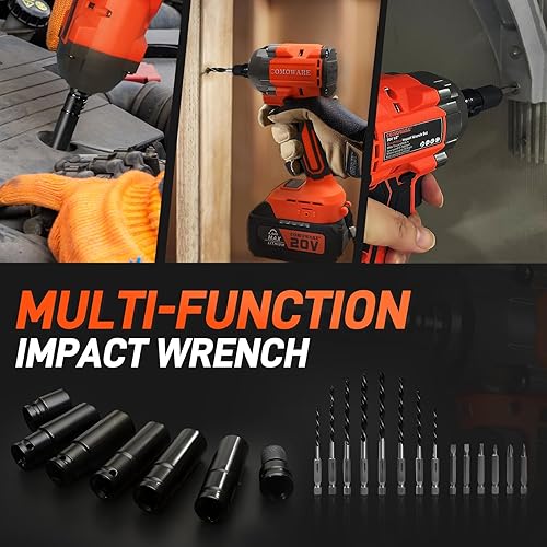 Miniatura 6 de COMOWARE Llave de impacto sin escobillas de 20 V, pistola de impacto inalámbrica de 650 N.m (480 ft-lbs) con batería de 4.0 Ah y cargador rápido,